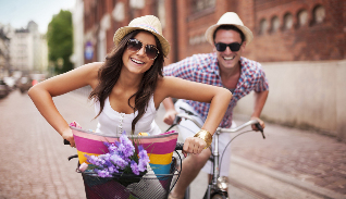 the woman and man on bike